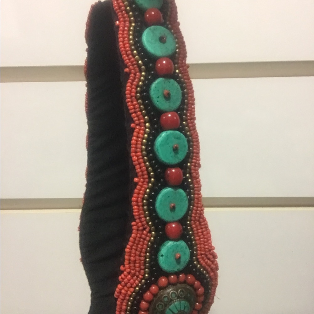 Turquoise and coral handmade belt.  No brand.  Artisan made.  Gorgeous! - Picture 3 of 7